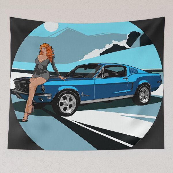 Item preview, Illustration Ford Mustang ice blue - Muscle car - USA designed and sold by SketchNinja.