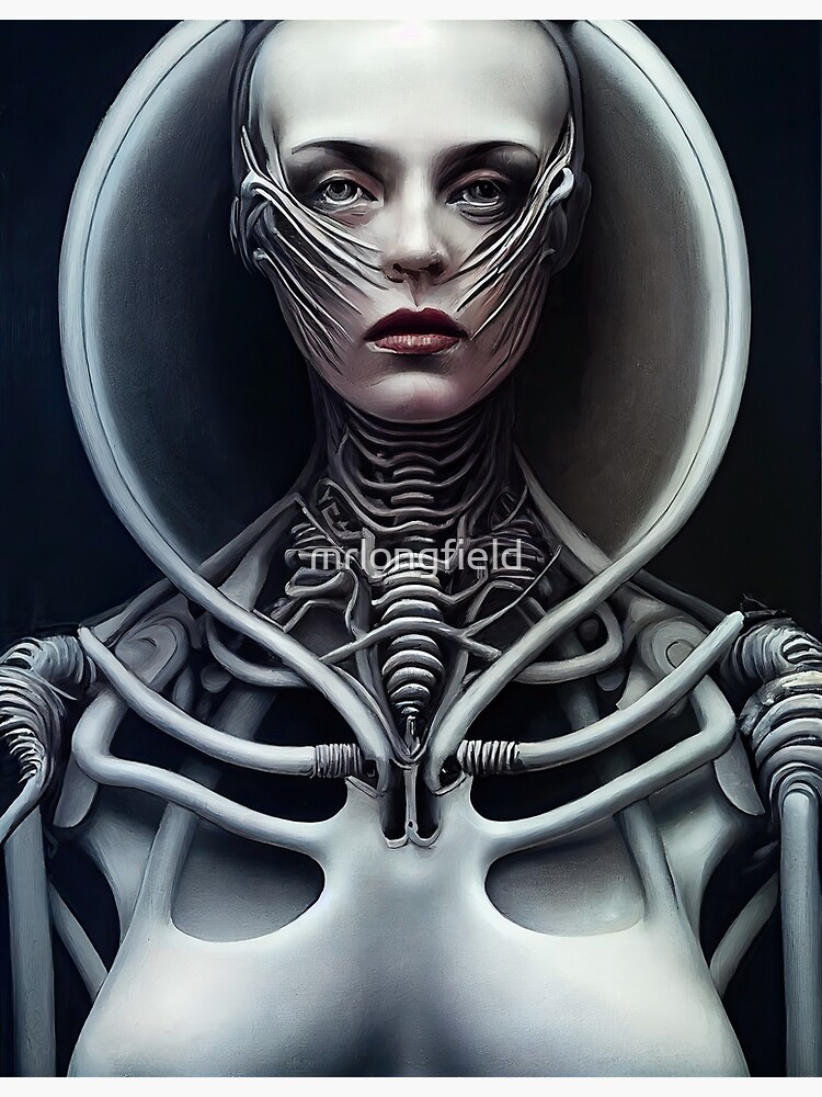 Beautiful female fantasy robot in painting style