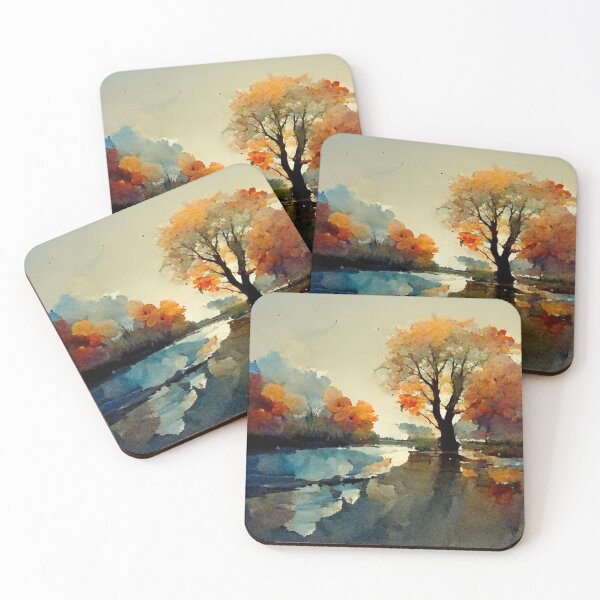 Item preview, River Scene in Autumn Water painting designed and sold by ThePurpleMelon.