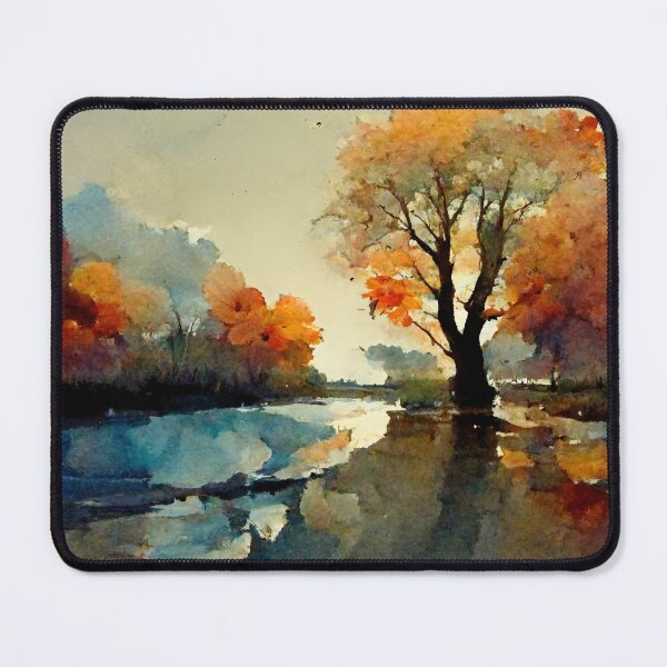 Item preview, River Scene in Autumn Water painting designed and sold by ThePurpleMelon.