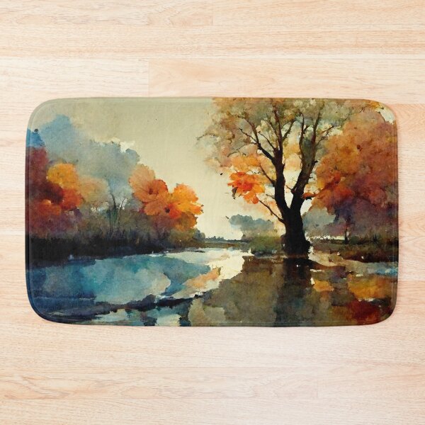 Item preview, River Scene in Autumn Water painting designed and sold by ThePurpleMelon.