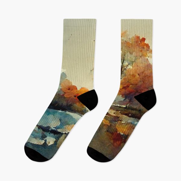 Item preview, River Scene in Autumn Water painting designed and sold by ThePurpleMelon.