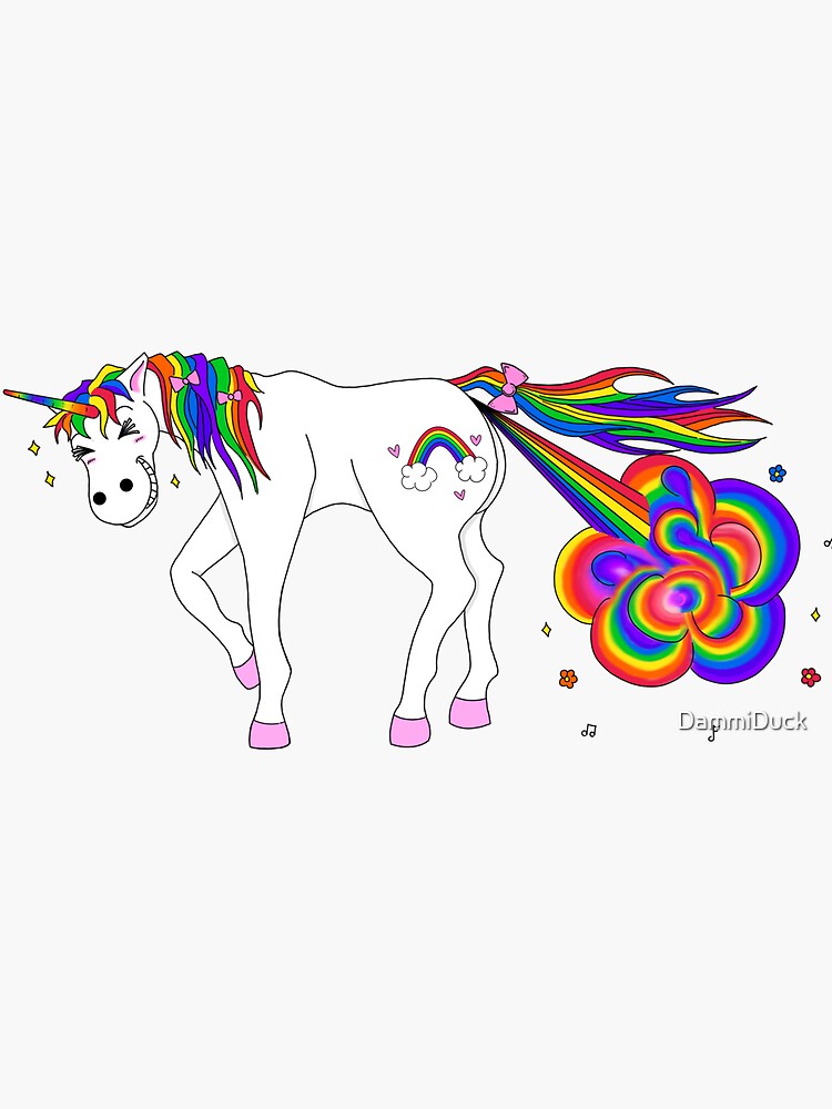 Rainbow Farting Unicorn Sticker For Sale By Dammiduck Redbubble