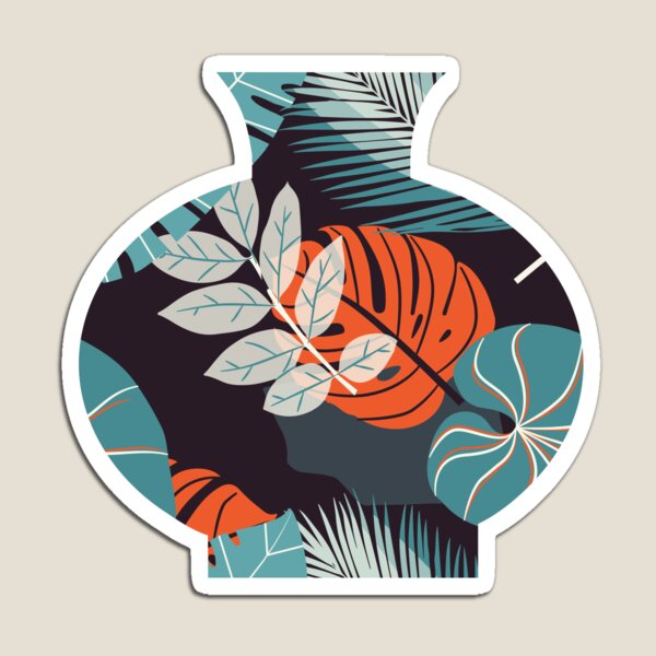 Item preview, Colorful Exotic Tropical Botanical Leaves Pattern Print in Teal Orange Black and White designed and sold by artis-expressio.
