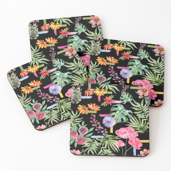 Item preview, Watercolor Floral Flowers Tropical Colorful Brushstroke Black designed and sold by StudioAkubi.