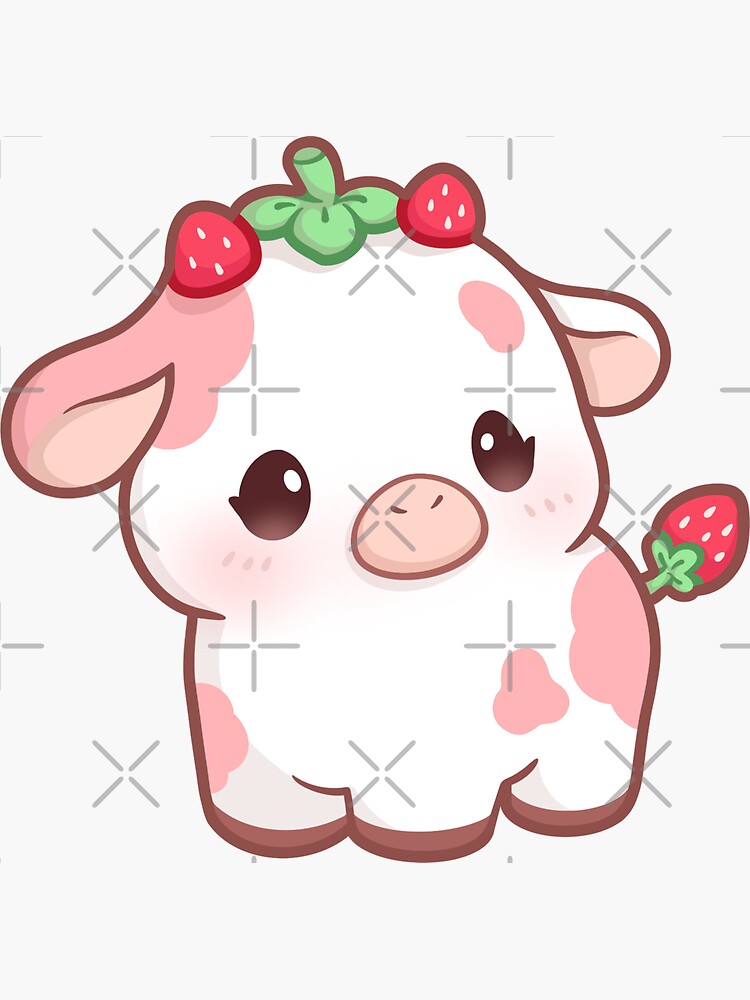 Strawberry Cow Print Light Pink Sticker for Sale by