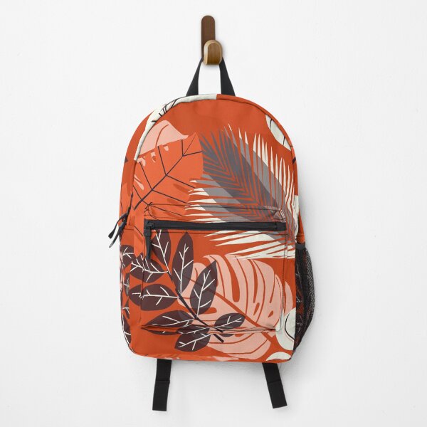 Item preview, Vibrant Exotic Tropical Botanical Leaves Pattern Print in Orange Pink Black and White designed and sold by artis-expressio.
