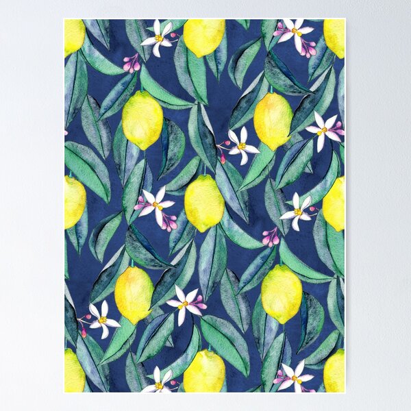 Item preview, When Life Gives You Lemons - watercolor lemons on dark blue designed and sold by micklyn.