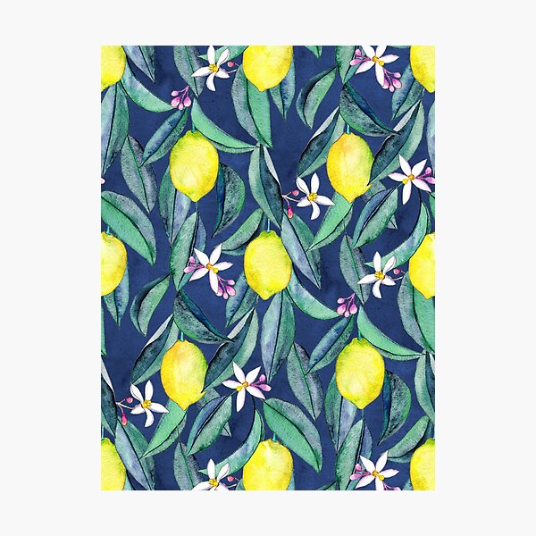 Item preview, When Life Gives You Lemons - watercolor lemons on dark blue designed and sold by micklyn.