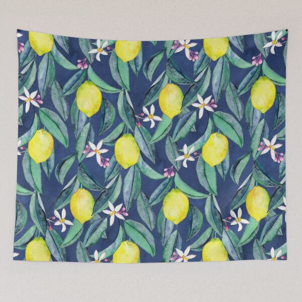 Item preview, When Life Gives You Lemons - watercolor lemons on dark blue designed and sold by micklyn.