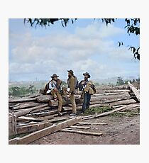 Three Confederate prisoners on Seminary Ridge, on or about July 15, 1863, with the town of Gettysburg in the background. Photographic Print