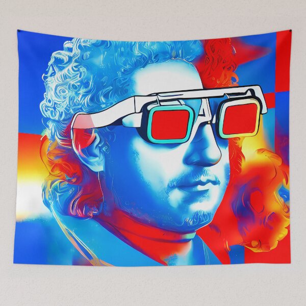 Item preview, A Cool Leonardo Da Vinci in a Red & Blue Neon VR Metaverse designed and sold by Digital-Davinci.