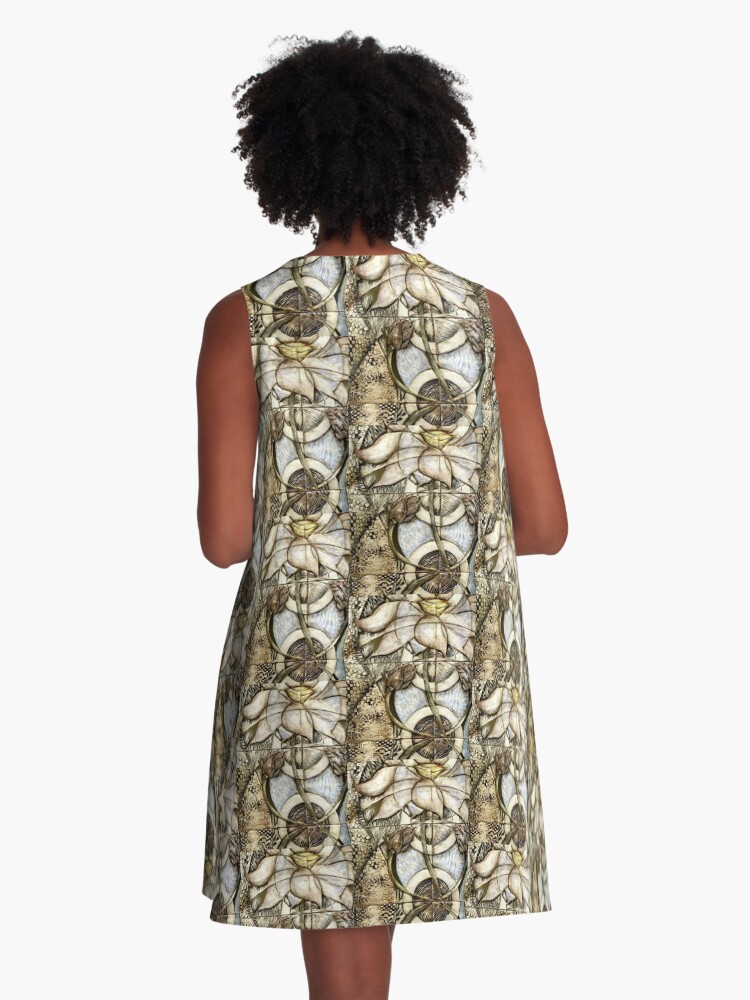 Thumbnail 3 of 4, A-Line Dress, Lotus V: subtle energy (detail) designed and sold by MonaShiber.