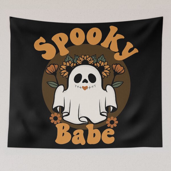 Item preview, Spooky Babe Cute and Funny Retro Ghost with Sunflowers - Black designed and sold by PearlMoonGrapes.