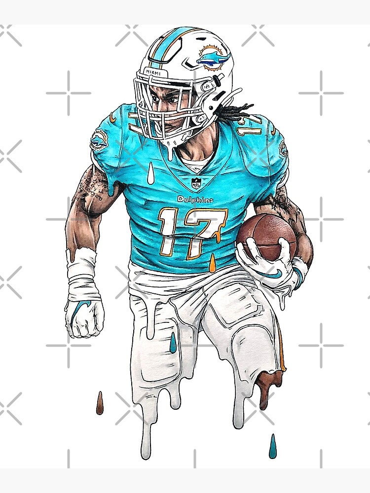 Jaylen Waddle Miami Dolphins Football Art Illustrated Poster Print