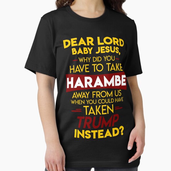 Vista previa del artículo con la obra «¿Por qué Harambe y no Trump?», diseñado y vendido por TheyServe.