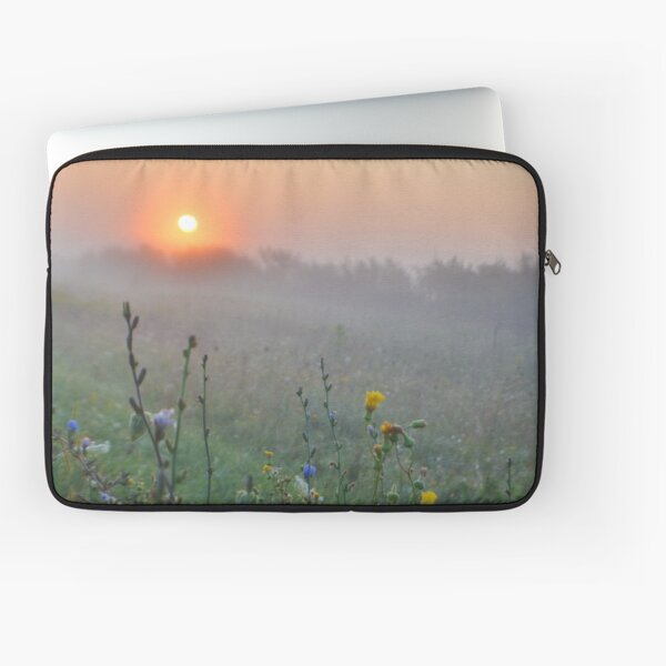Misty Sunrise With Flowers Laptop Sleeve