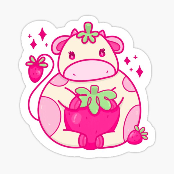 "Pink Strawberry Cow" Sticker for Sale by bylittlemocha Redbubble