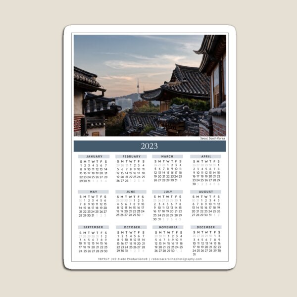 2023 Calendar | Year-At-A-Glance | Seoul, South Korea | Bukchon Hanok Village at Dusk Magnet
