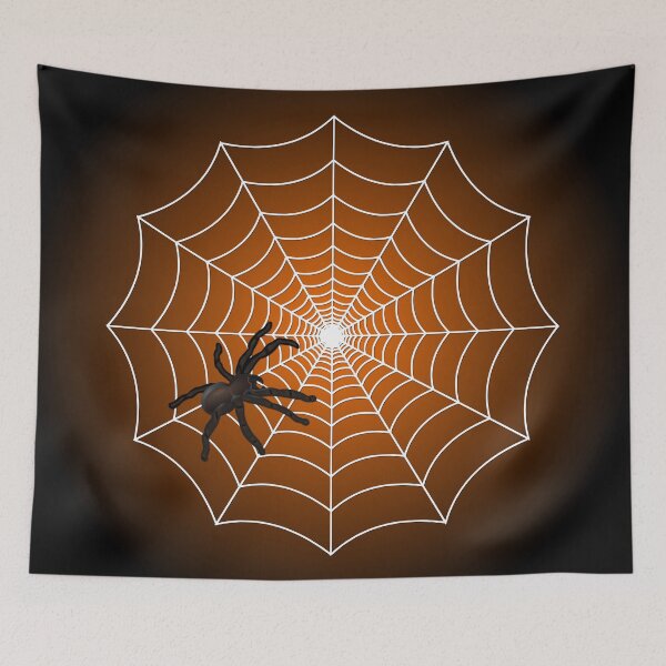 Item preview, White Spider Web With Spider on Dark Orange and Black designed and sold by Creepyhollow.