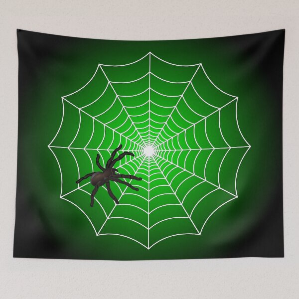 Item preview, White Spider Web With Spider on Acid Green and Black designed and sold by Creepyhollow.