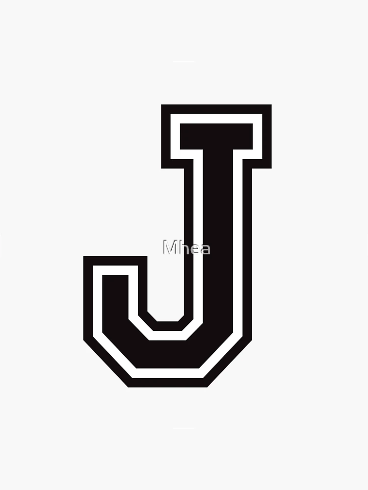 Letter J sticker - black and white, sporty college font | Sticker