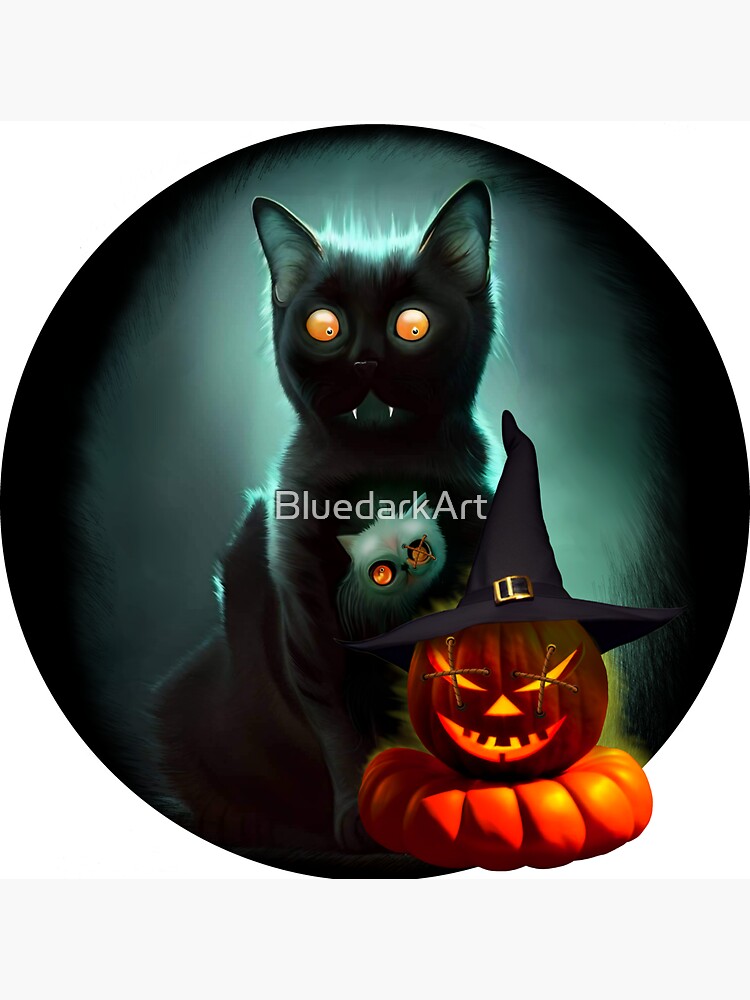Vampire Cat and Wizard Pumpkin Halloween Surreal Art by BluedarkArt