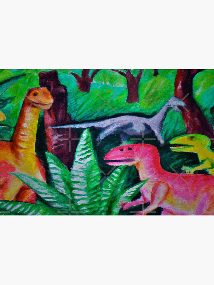 "Amazing Oil Pastel of Dinosaurs in the Jungle" Poster for Sale by