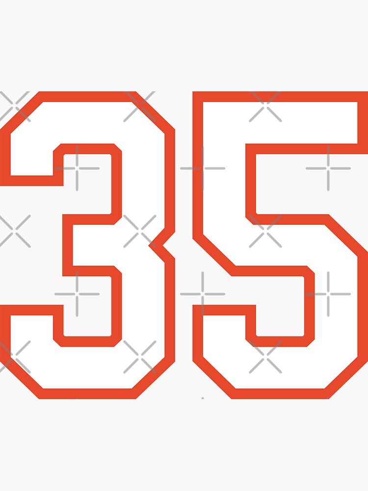 "Sports Number 35, white orange color lucky sport thirty five" Sticker for Sale by ArtIsParty