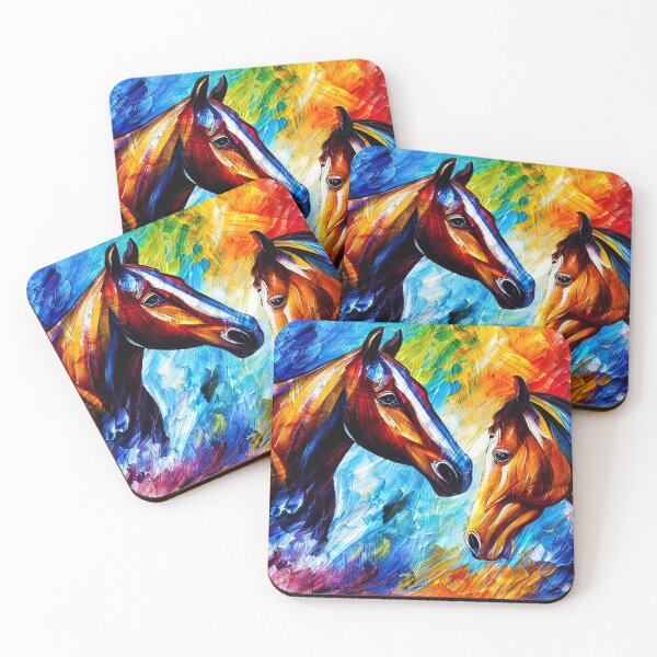 Item preview, Colorful horses watching each other - digital painting designed and sold by NickoPrints.