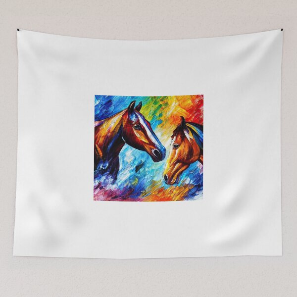 Item preview, Colorful horses watching each other - digital painting designed and sold by NickoPrints.