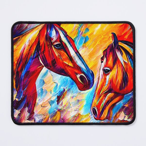 Item preview, Horses watching each other - colorful dark orange, red and cyan portrait designed and sold by NickoPrints.