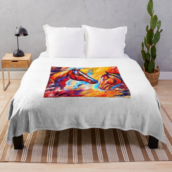 Item preview, Horses watching each other - colorful dark orange, red and cyan portrait designed and sold by NickoPrints.