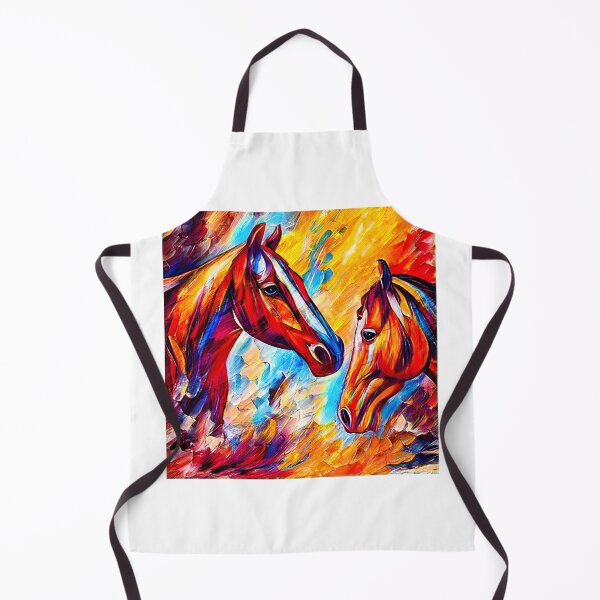Item preview, Horses watching each other - colorful dark orange, red and cyan portrait designed and sold by NickoPrints.