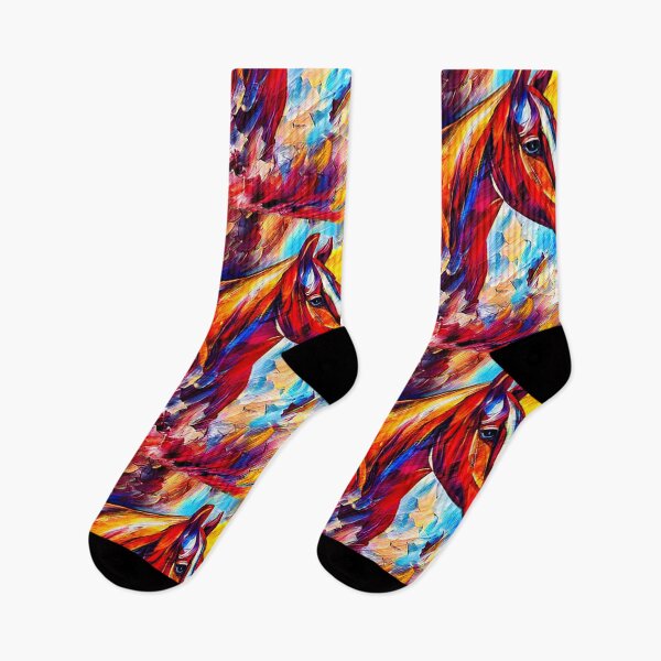 Item preview, Horses watching each other - colorful dark orange, red and cyan portrait designed and sold by NickoPrints.