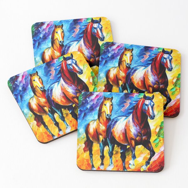 Item preview, Colorful horses walking - digital painting designed and sold by NickoPrints.