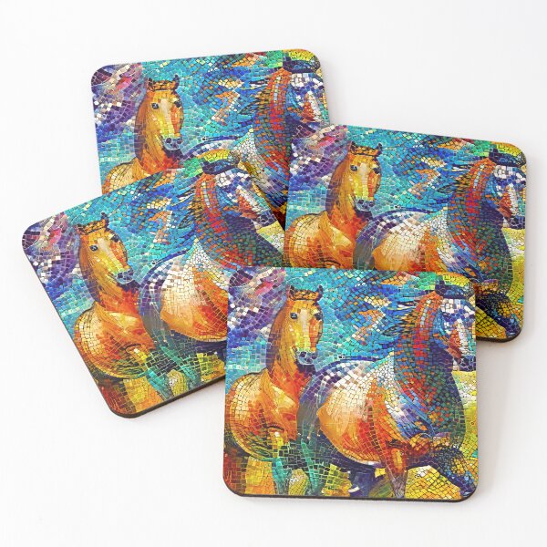 Item preview, A couple of horses walking - colorful mosaic designed and sold by NickoPrints.