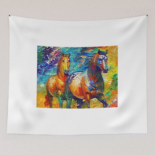 Item preview, A couple of horses walking - colorful mosaic designed and sold by NickoPrints.