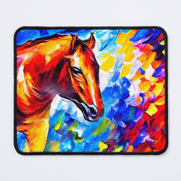 Item preview, Brown horse portrait on a colorful blue, red and yellow background designed and sold by NickoPrints.