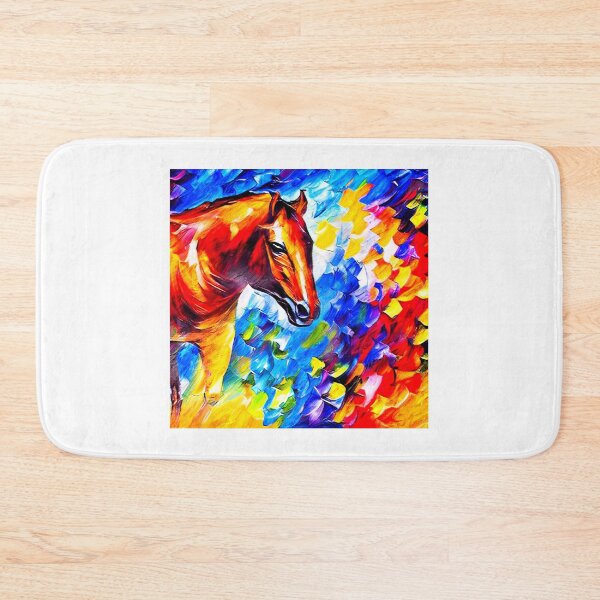 Artikelvorschau, Brown horse portrait on a colorful blue, red and yellow background entworfen und verkauft von NickoPrints.