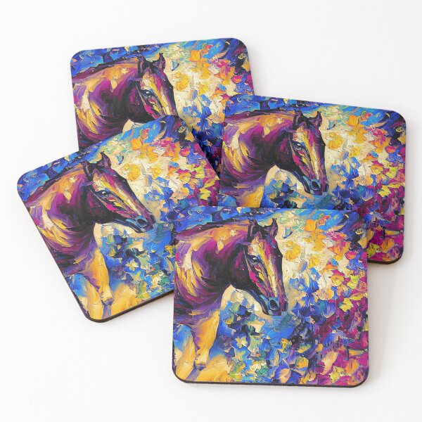 Item preview, Horse portrait – blue, orange, and violet palette knife oil texture designed and sold by NickoPrints.