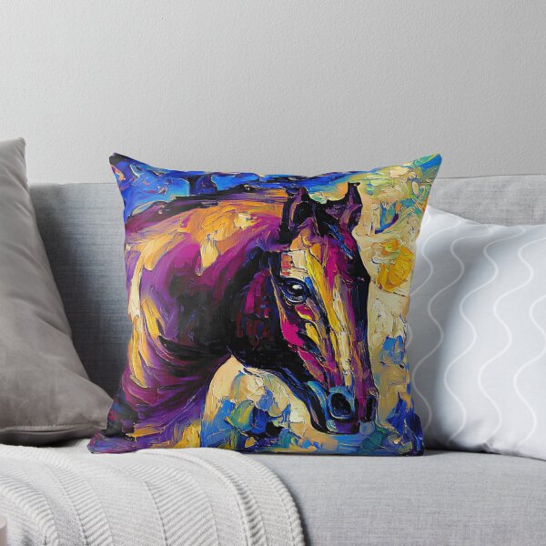 Item preview, Horse portrait – blue, orange, and violet palette knife oil texture designed and sold by NickoPrints.