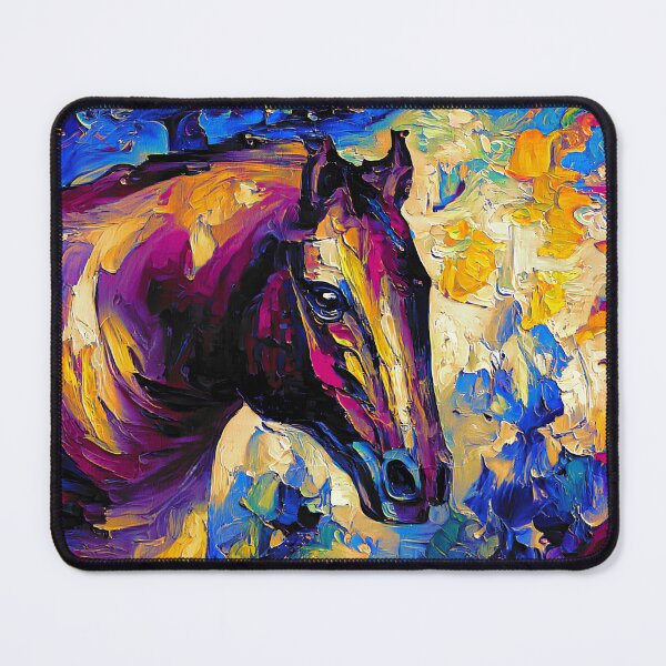Item preview, Horse portrait – blue, orange, and violet palette knife oil texture designed and sold by NickoPrints.
