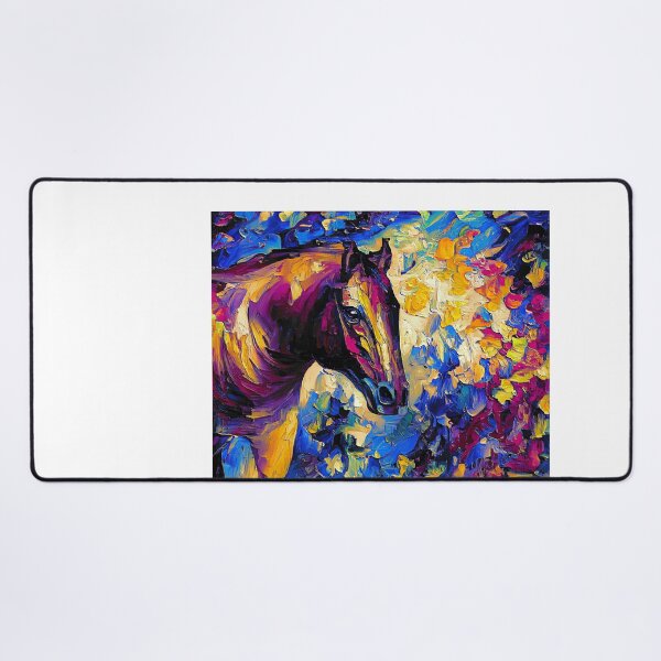 Item preview, Horse portrait – blue, orange, and violet palette knife oil texture designed and sold by NickoPrints.