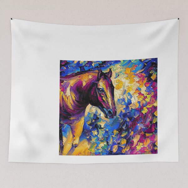 Item preview, Horse portrait – blue, orange, and violet palette knife oil texture designed and sold by NickoPrints.