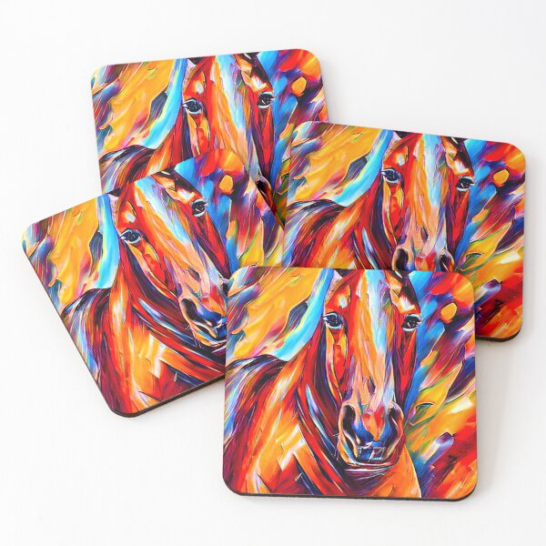 Item preview, Horse abstract close up portrait - colorful dark orange, red and cyan portrait designed and sold by NickoPrints.