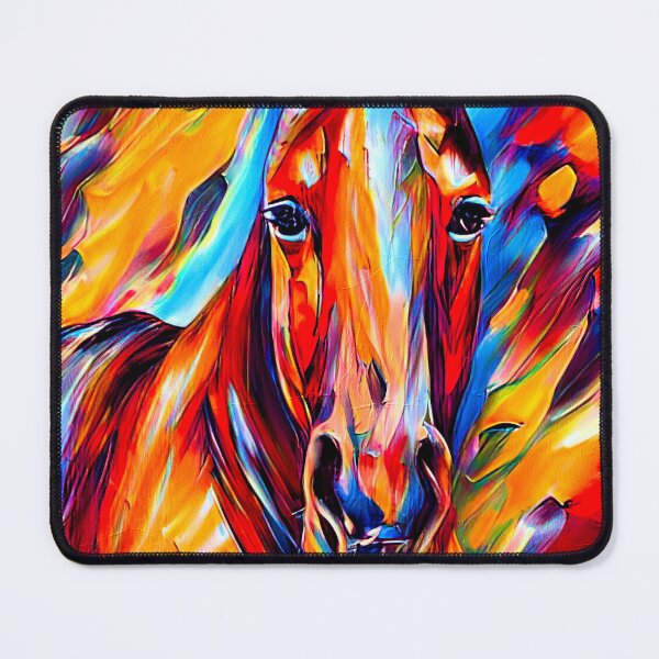 Item preview, Horse abstract close up portrait - colorful dark orange, red and cyan portrait designed and sold by NickoPrints.