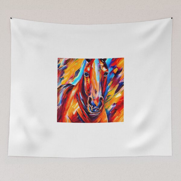 Item preview, Horse abstract close up portrait - colorful dark orange, red and cyan portrait designed and sold by NickoPrints.