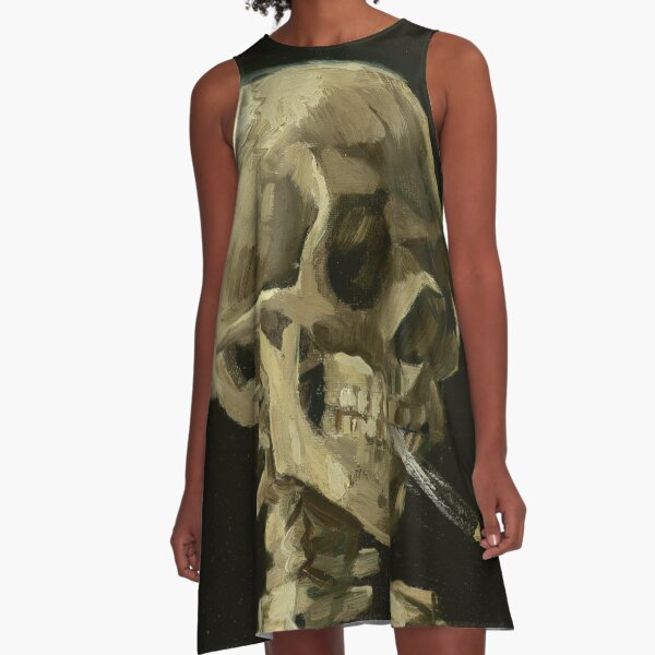 Skull of a Skeleton with Burning Cigarette by Vincent van Gogh A-Line Dress