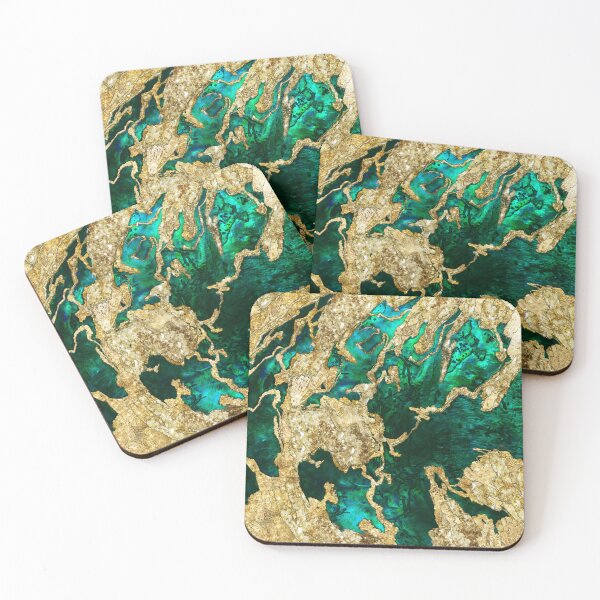 Item preview, Abalone Green and Gold Cement Mixed media abstract designed and sold by k9printart.
